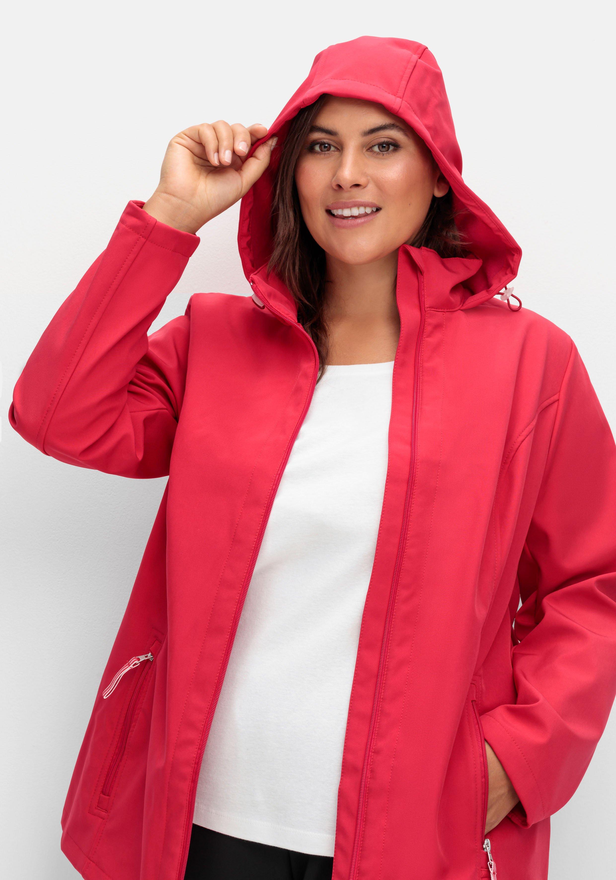 Softshelljacke mit Kapuze, in Longform