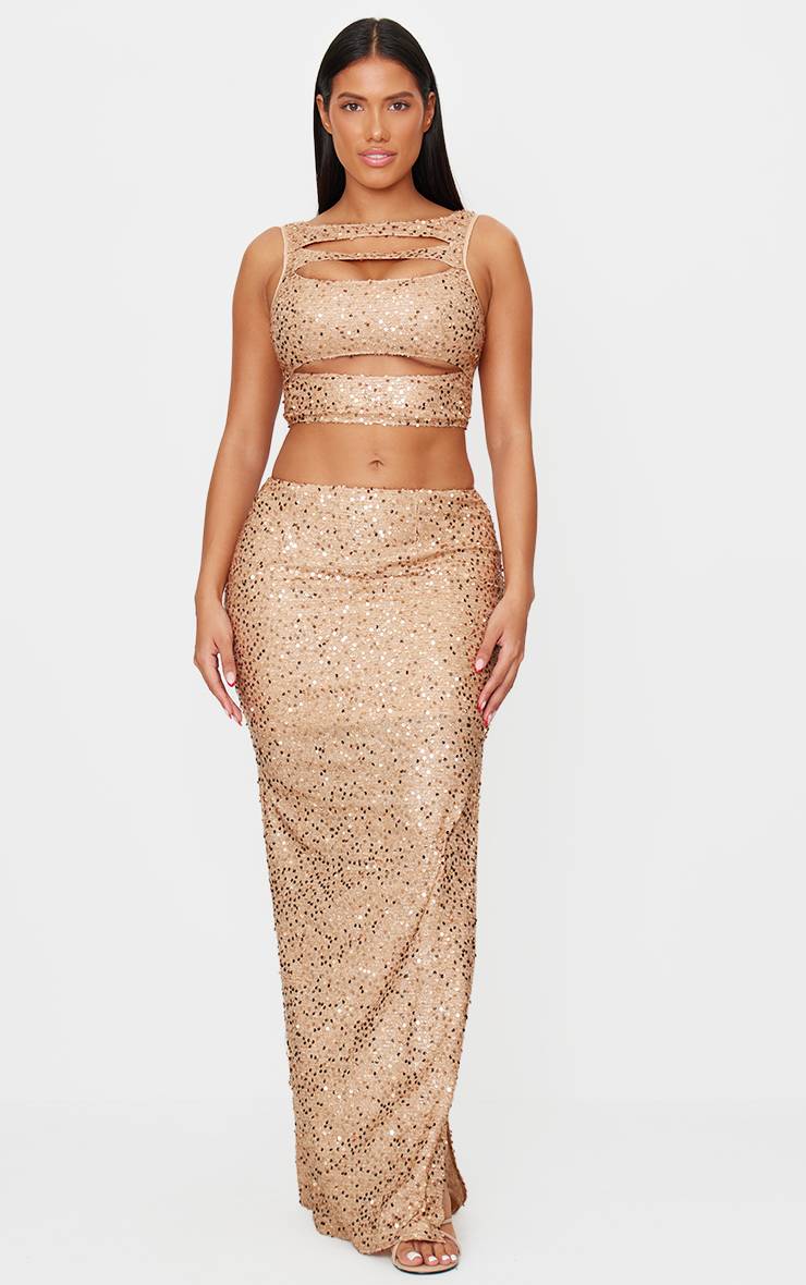 Doré Haut Shape À Sequins Dorés Avec Découpes Et Détail Torsadé Devant