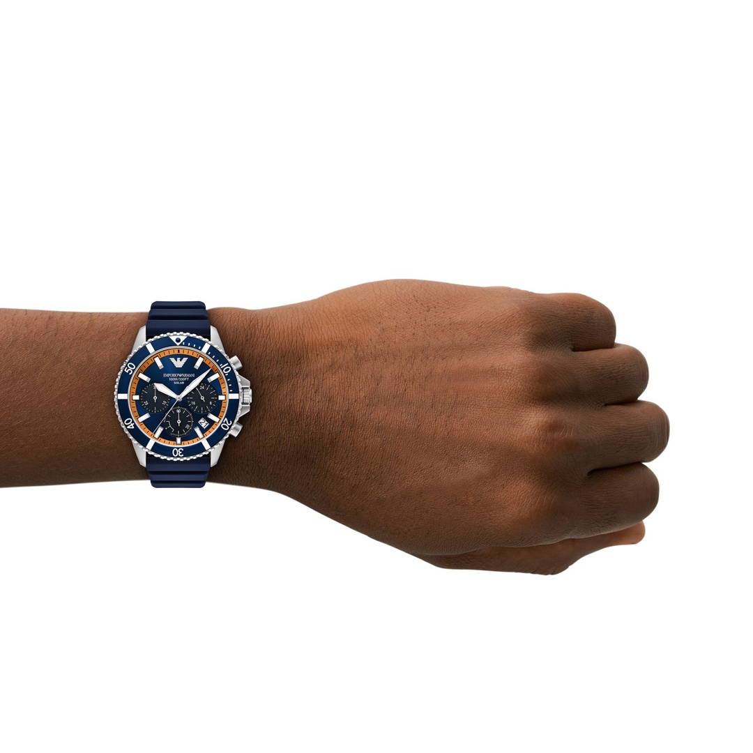 Emporio Armani Diver Sea Explorer Solar Chronograph Silbrig / Blau