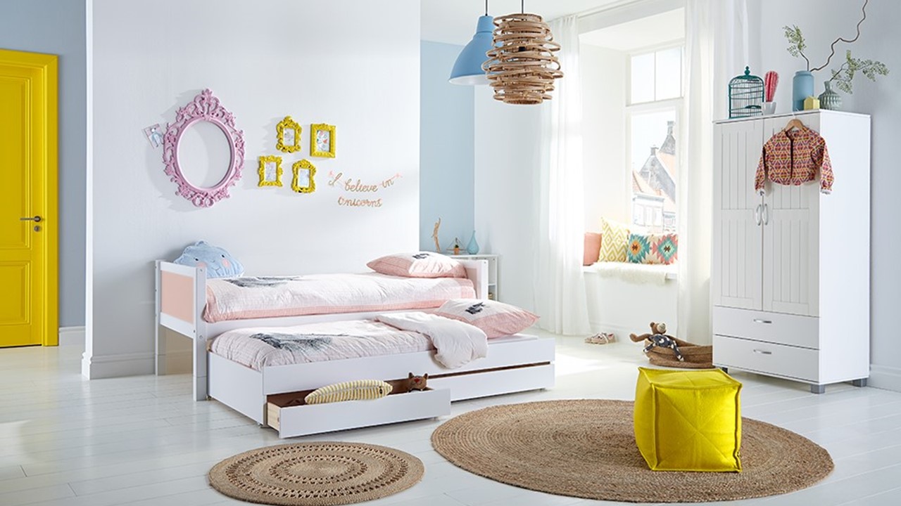 Bed Jip met slaaplade wit/licht roze