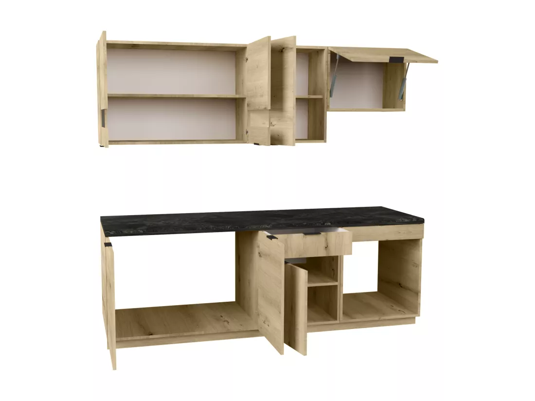 Cuisine complète - Avec plan de travail 200 cm - Naturel et Anthracite - CARMEO