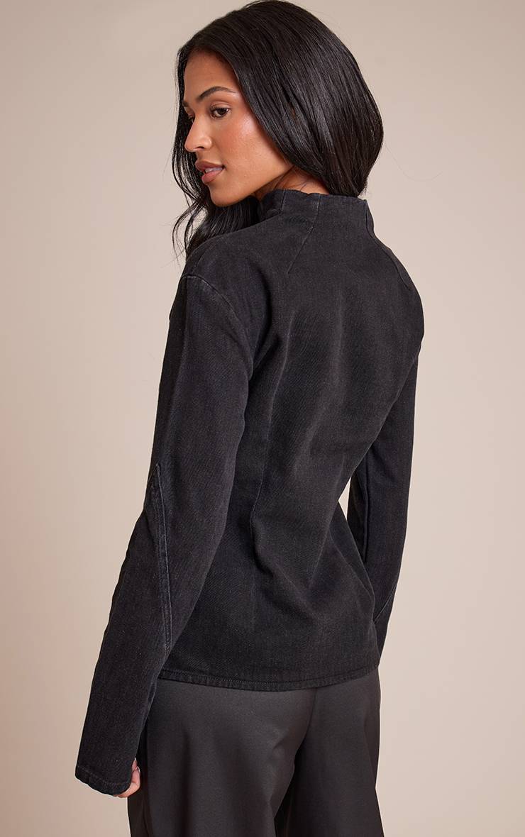 Noir Délavé Veste Ajustée Col Montant À Détails De Coutures Tall