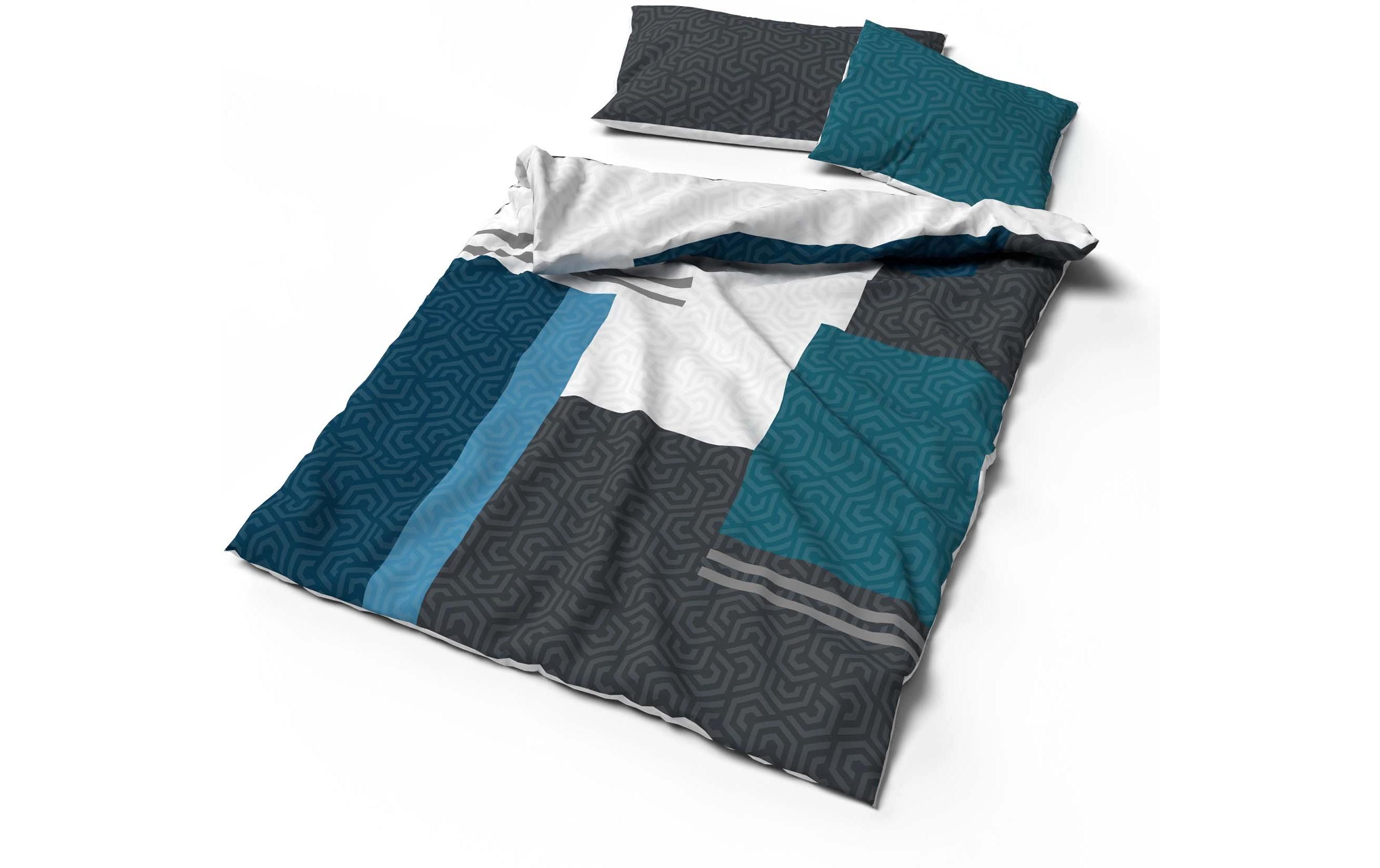 Duvetbezug Joakim 200 x 210 cm, Blau/Graphit<br>Satin-Bettwäsche