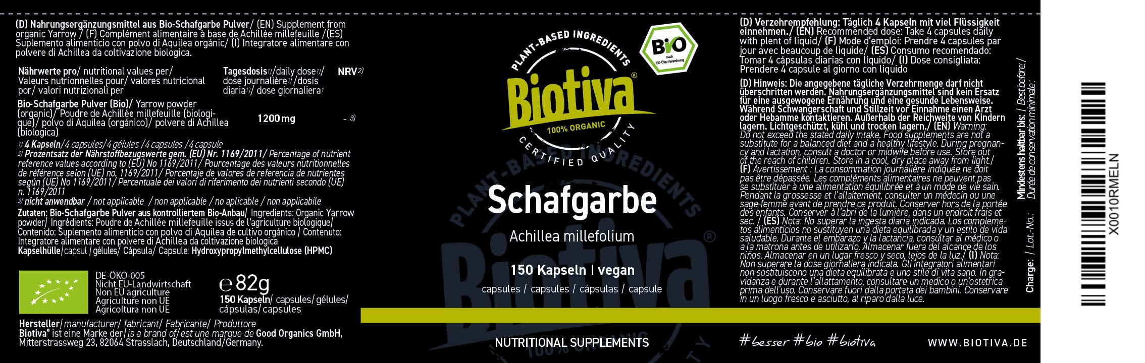 Biotiva Schafgarbe Kapseln Bio