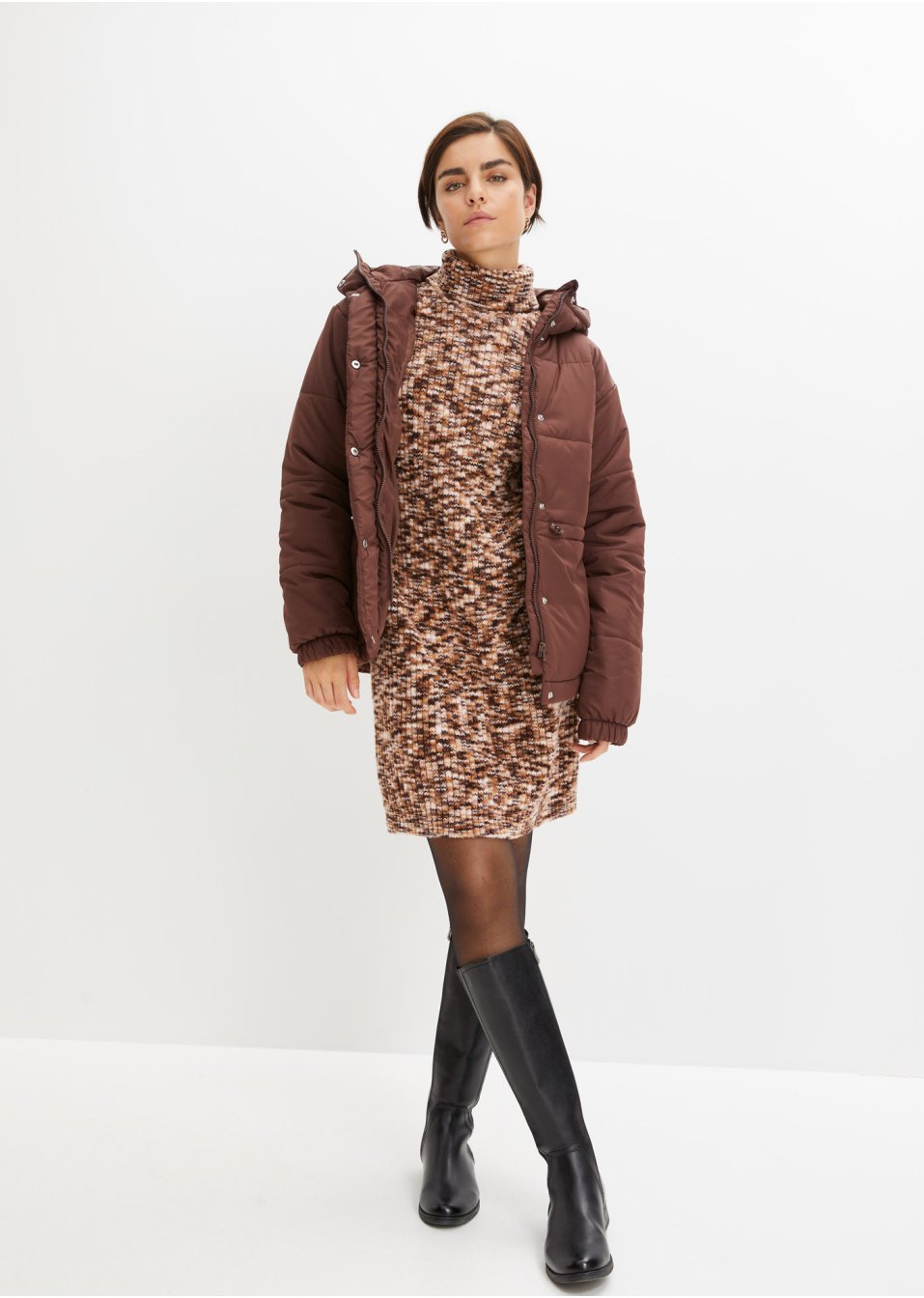 Veste matelassée raccourcie avec capuche et taille réglable
