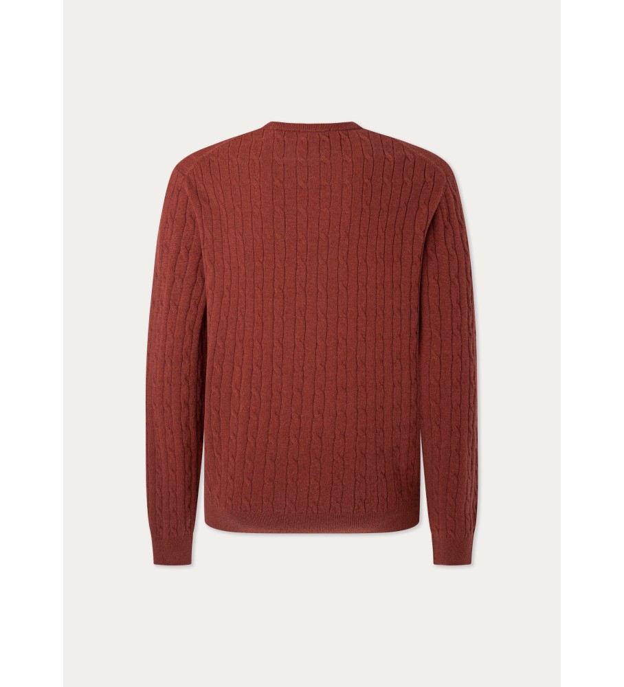 Camisa Hackett de lã de cordeiro com tranças, cor vermelho tijolo.