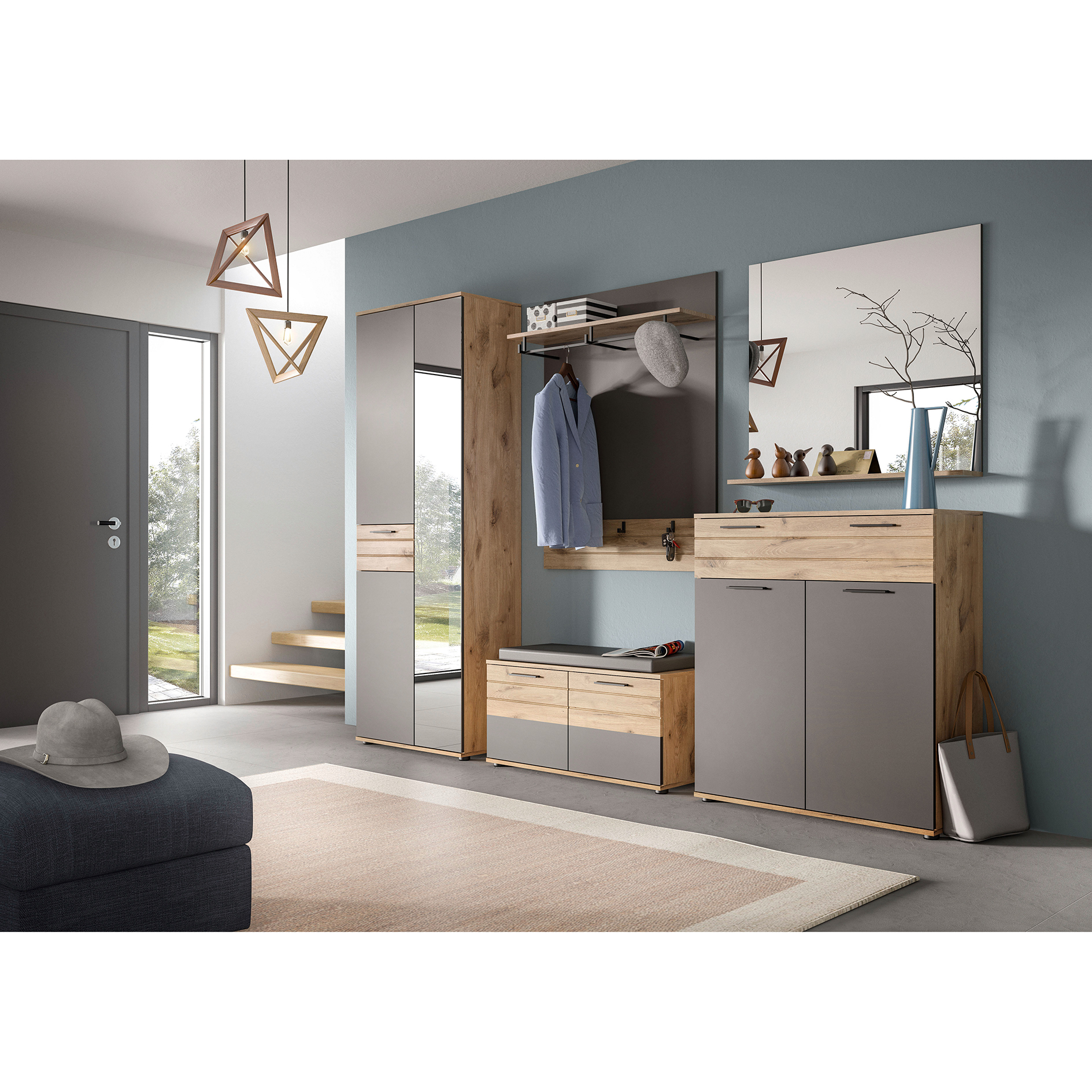5-teiliges Set Garderobe MASON - Nox Oak-Basalt grau