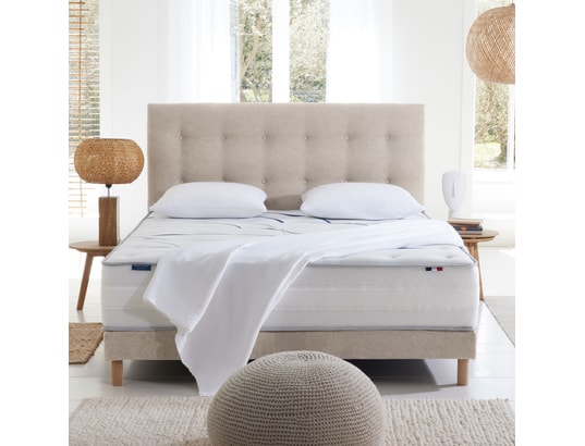 SOURCE DE REVES - Sommier 140 x 190 Sommier tapissier crème chenille bouclettes 140x190