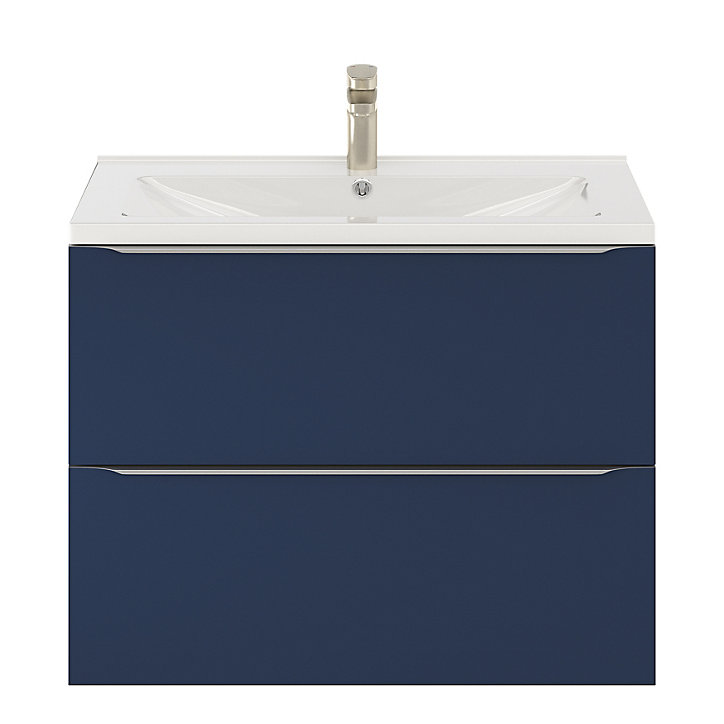 Ensemble salle de bains l.80 cm meuble à suspendre Imandra bleu nuit mat + plan vasque céramique blanc