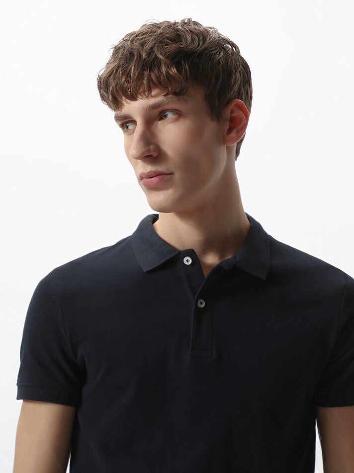Camisa polo básica - Azul-marinho