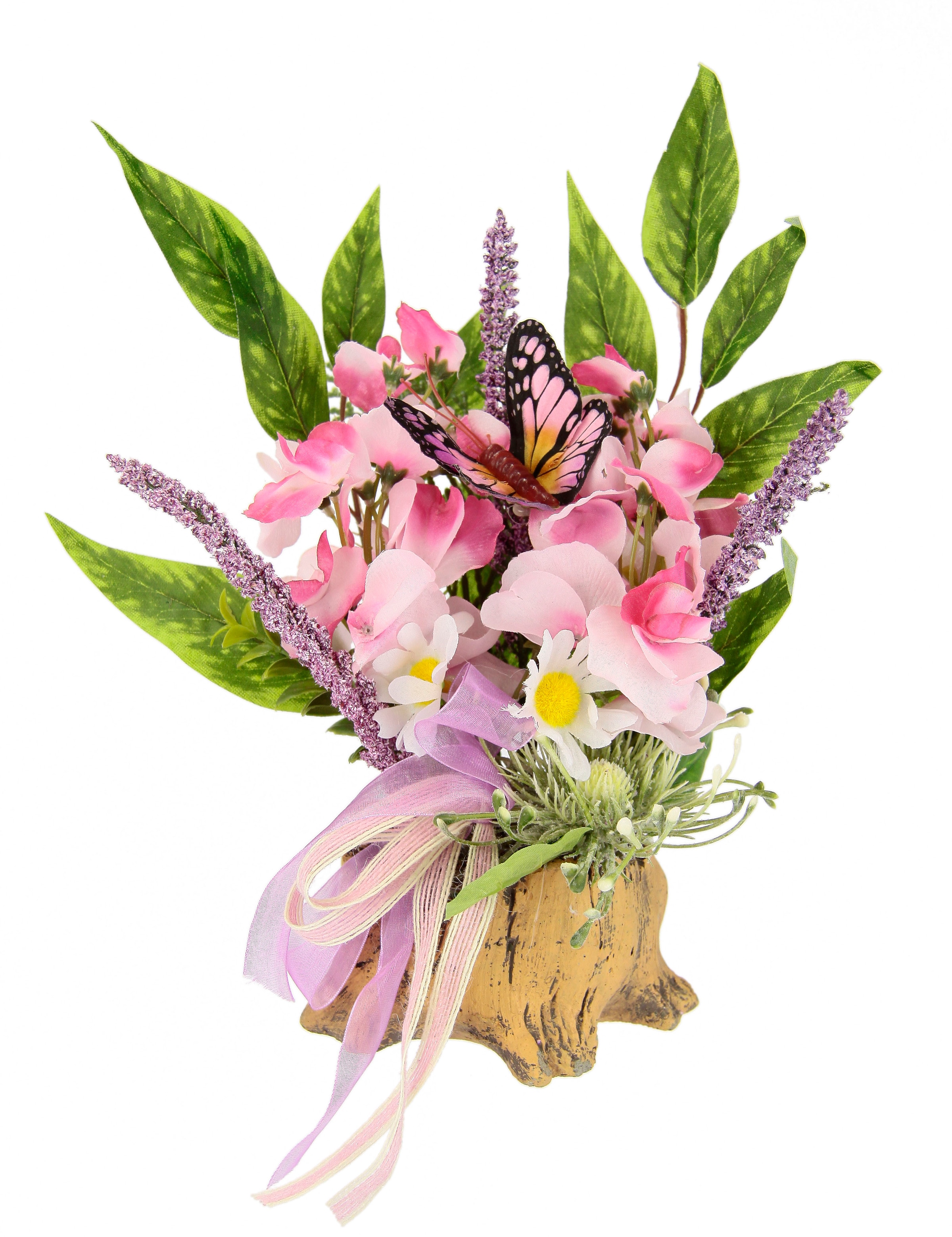 I.GE.A. Kunstpflanze »Orchideen, Gänseblümchen, Schmetterling und Schleife« 23 cm