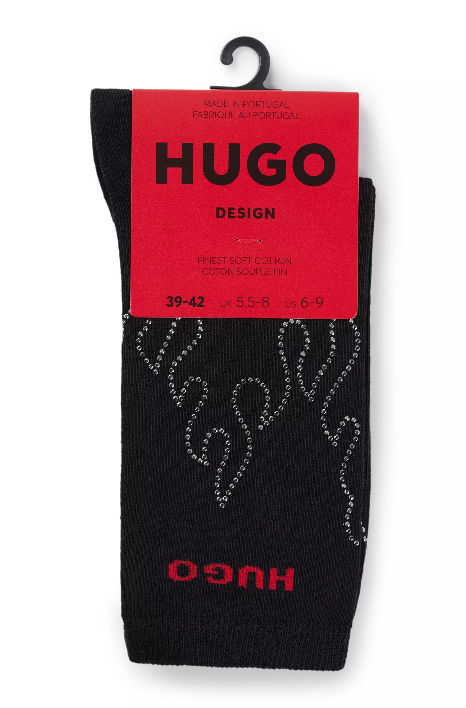 Meias HUGO vermelhas de comprimento regular em mistura de algodão com estampa de chamas