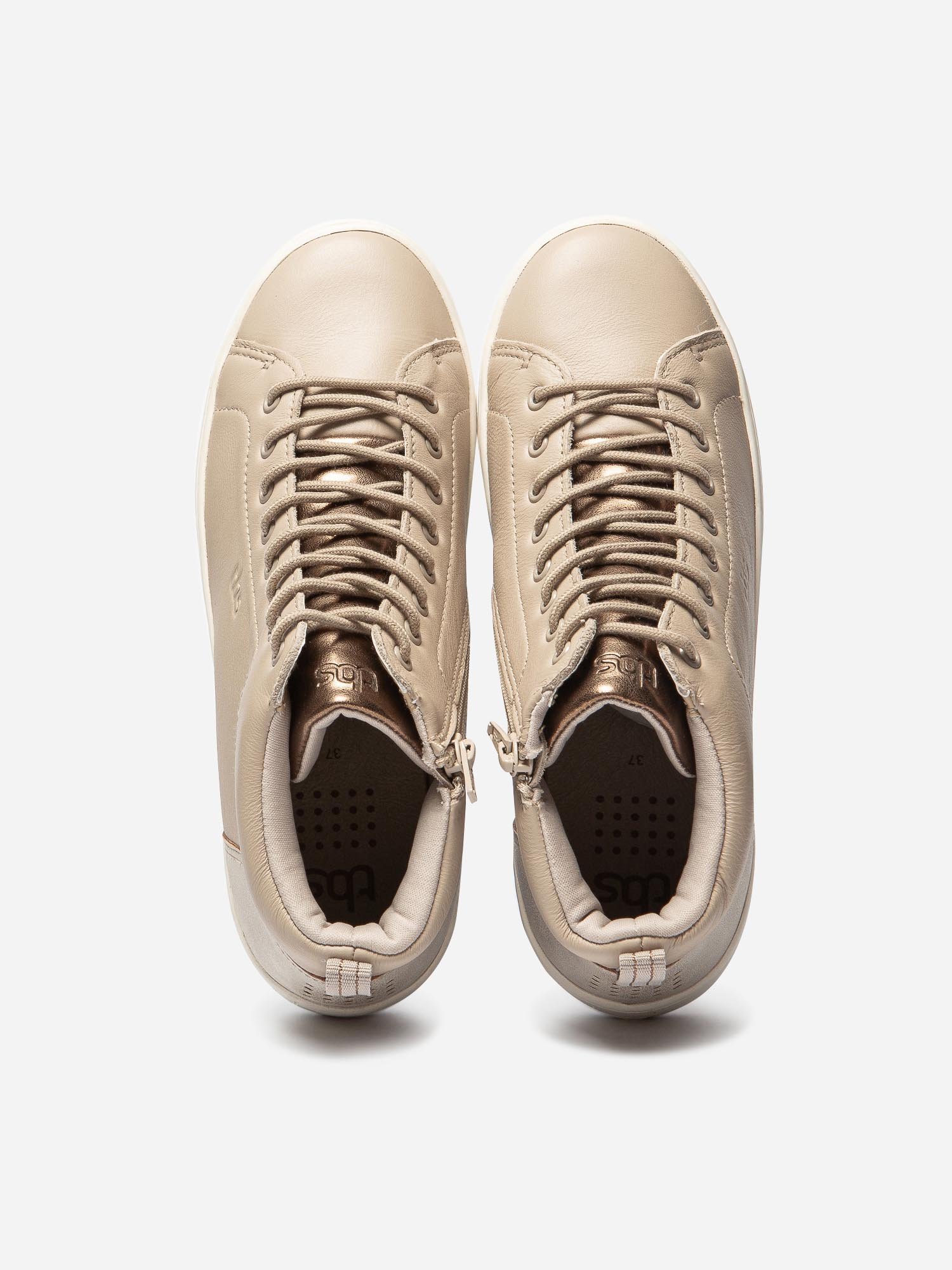 Tennis Montante Femme Confort Cuir Beige