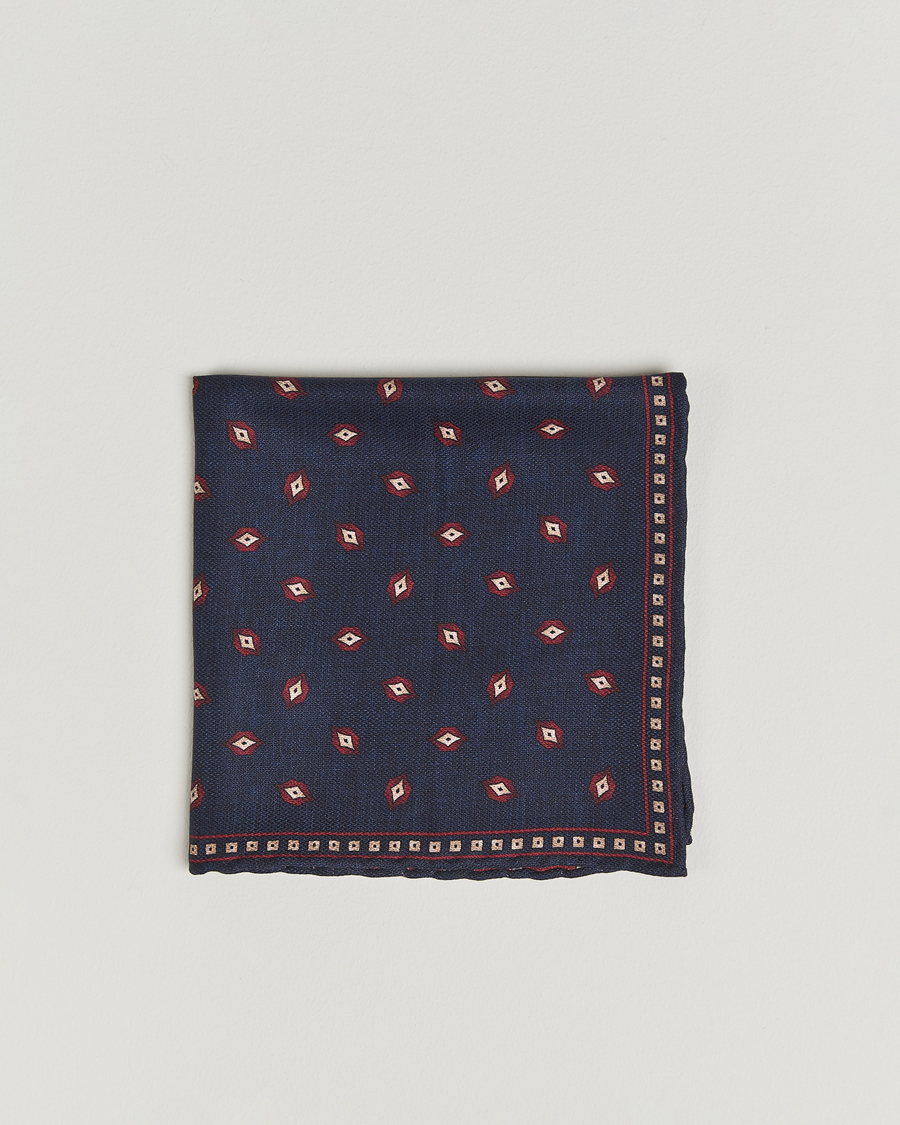 Brunello Cucinelli Printed Silk Pocket Square Navy