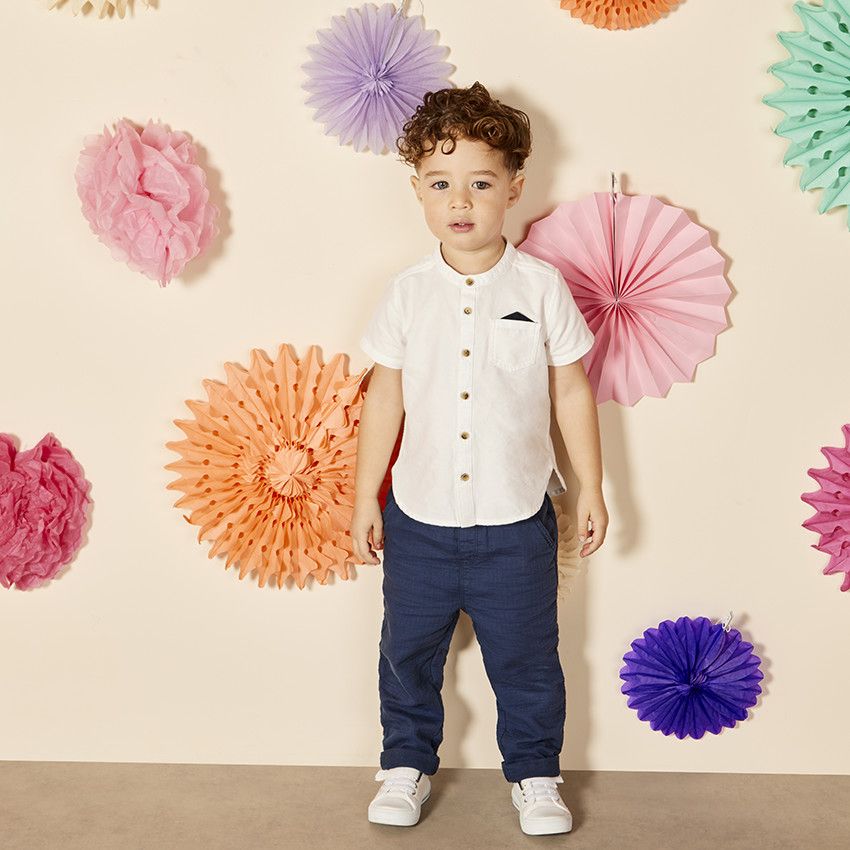 Chemise manches courtes col mao à mouchoir pour bébé garçon - Blanc