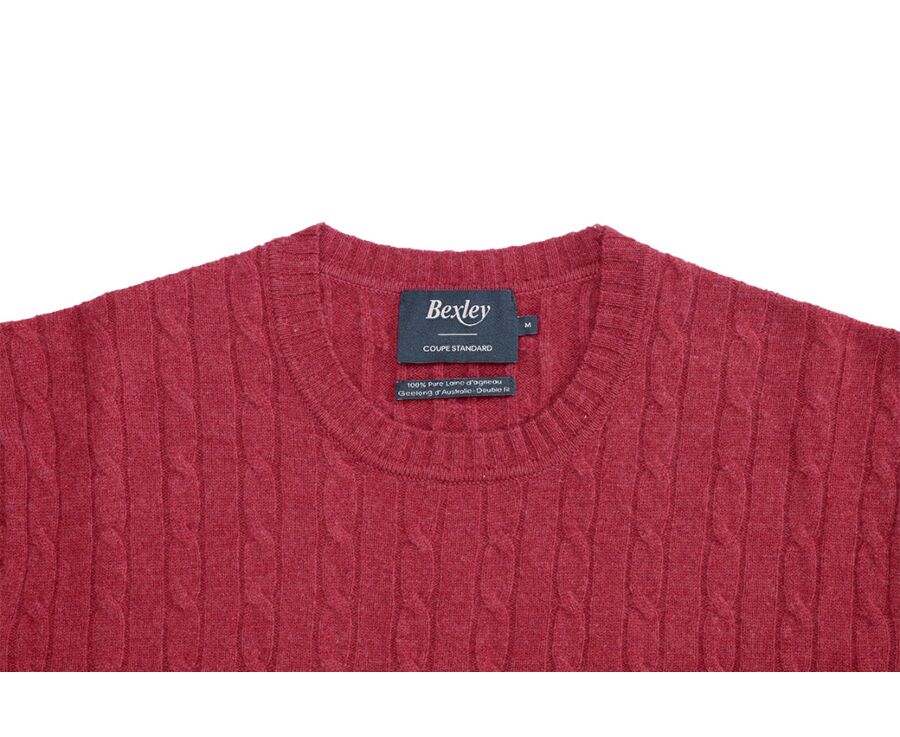 Pull laine torsades col rond homme Rouge Chiné - CONTOR