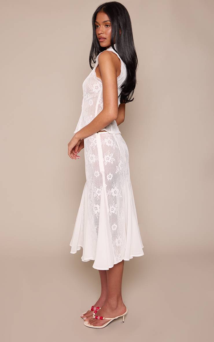 Blanc Jupe Mi-Longue Tall À Détails Floraux Transparents Et Godets
