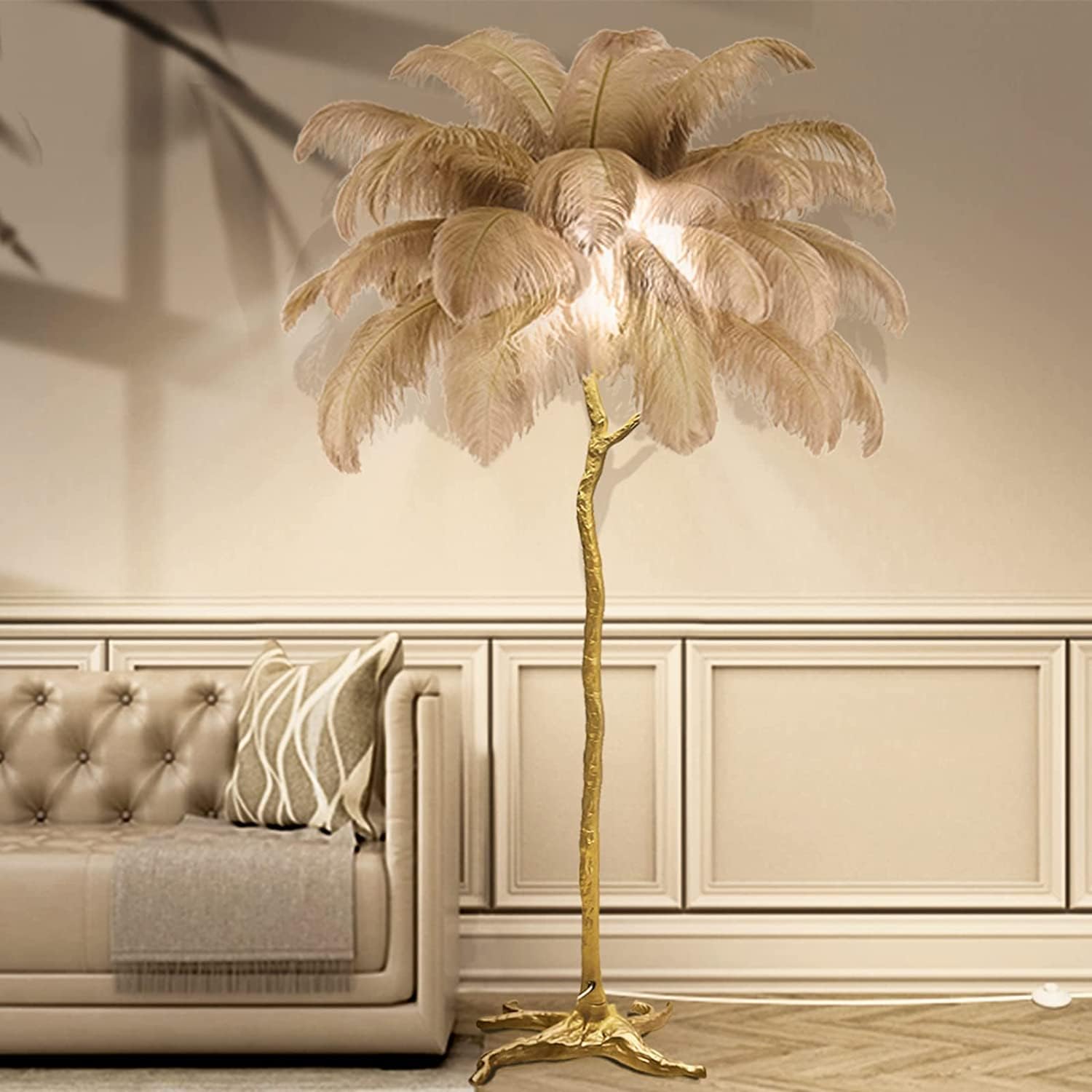 Stehlampe mit Federn, Moderne Feder Stehleuchte, LED Dimmbar Eck Stehlampen, Leseleuchte Bodenlampe, Standleuchte für Wohnzimmer und Schlafzimmer (170cm, Braun)