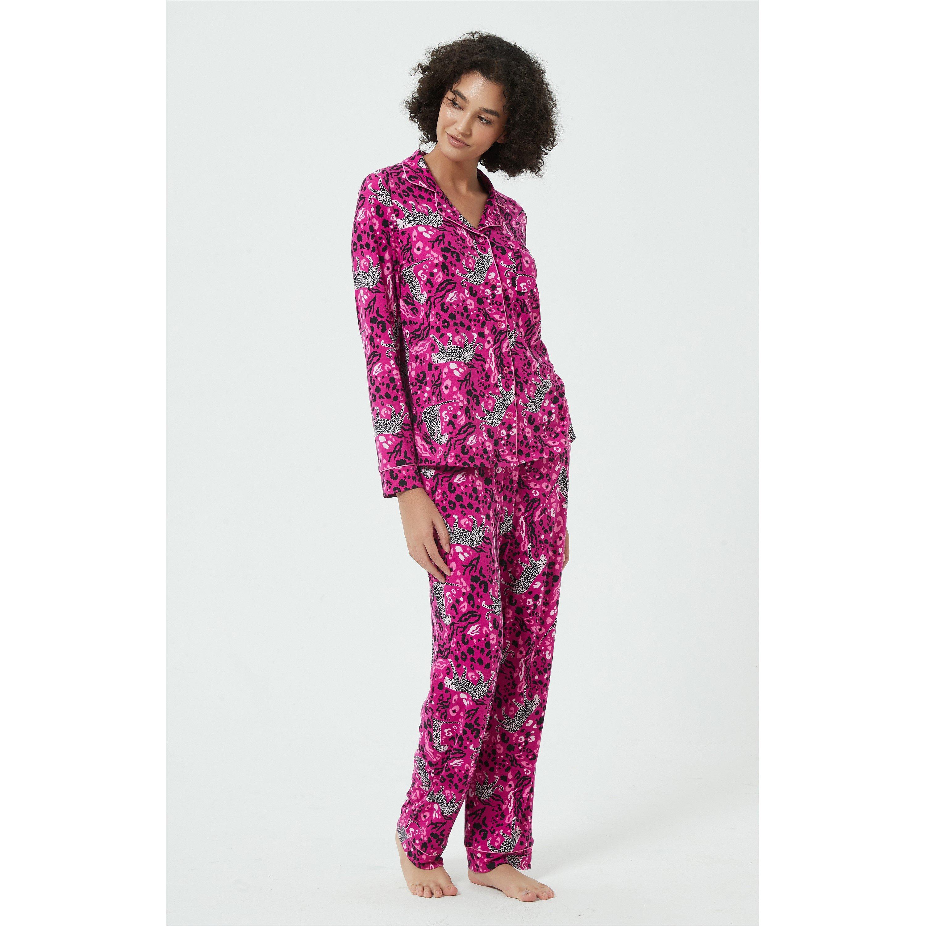 Linea Ladies Leopard Soft Touch Button Through Pyjama Set