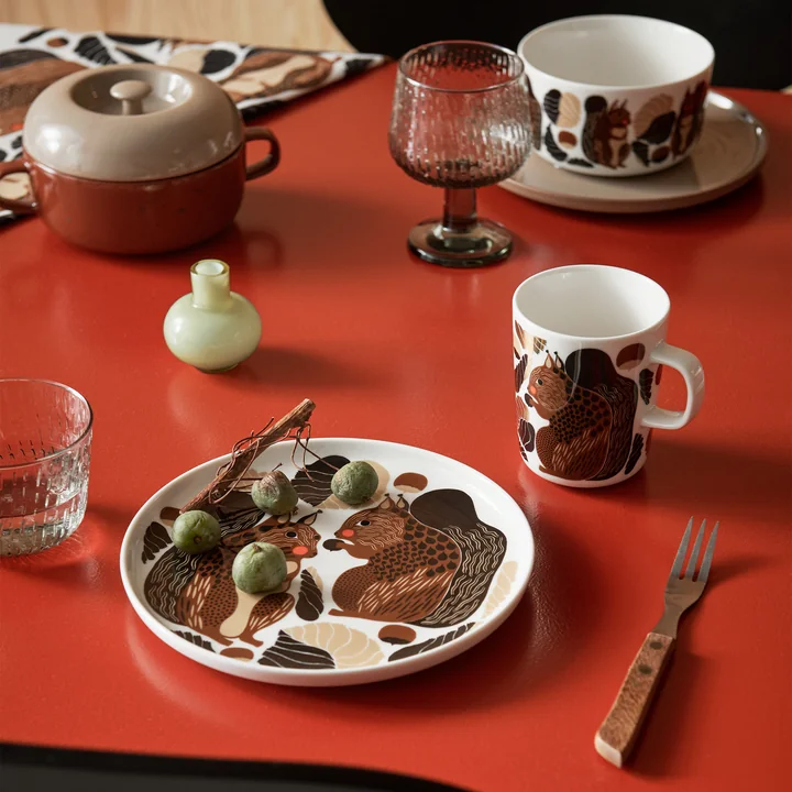 Marimekko - Oiva Kurre & Peura Becher mit Henkel, 250 ml, weiss / braun / grün (2er-Set)