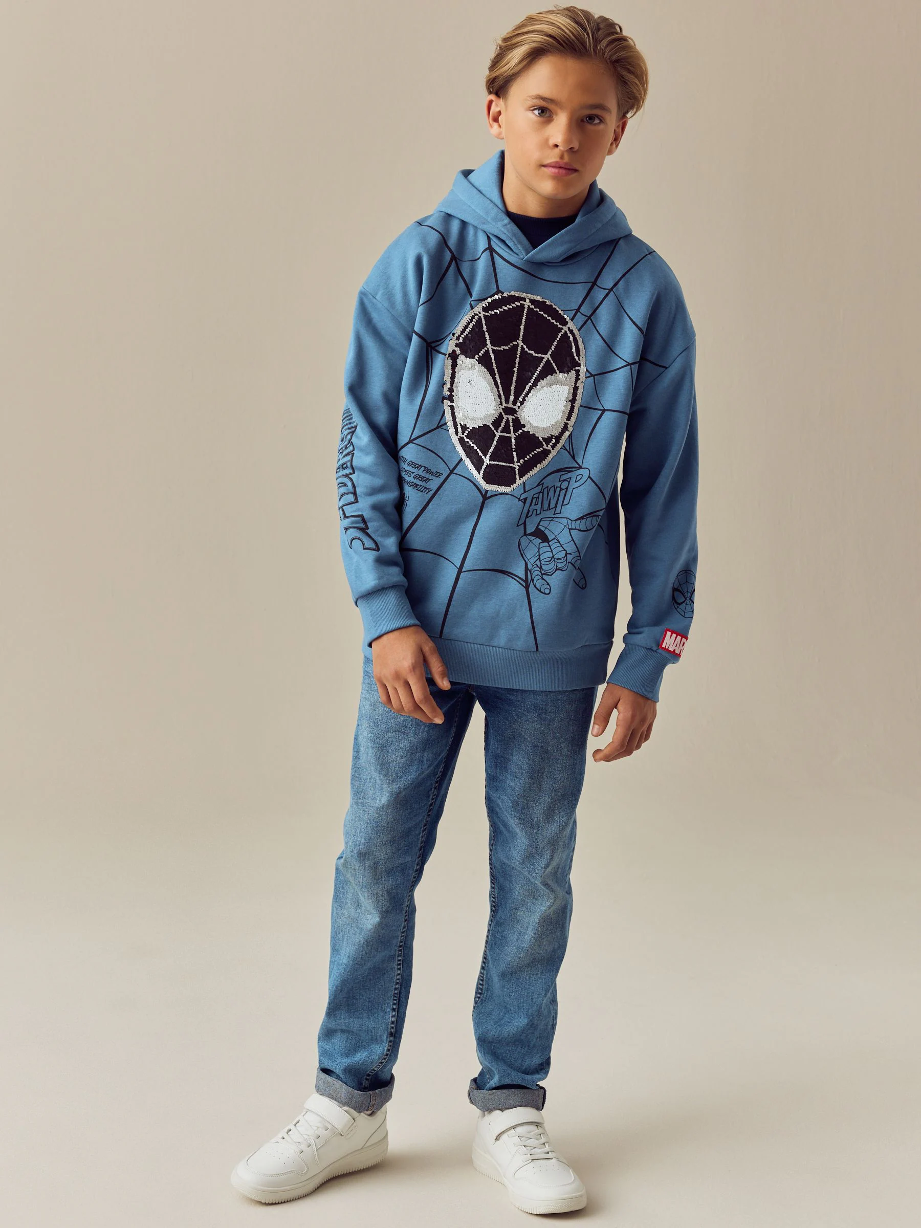 Normaal blauw - Spiderman Flip Sequin Hoodie (3-16yrs)