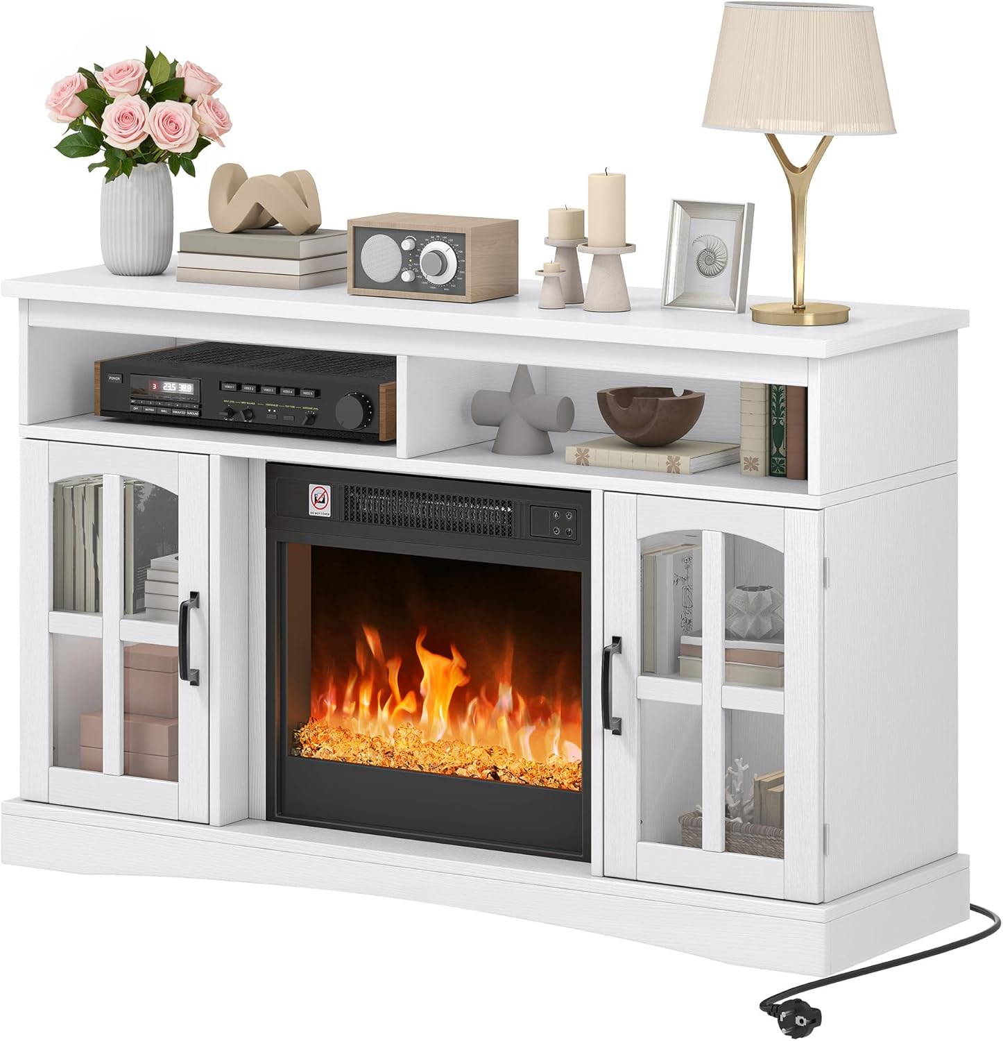 TAUS elektrokamin, elektrischer Kamin, Electric Fireplace für das Wohnzimmer mit flammeneffekt, Einstellbarer Flamme, 1-8 Stunden Timer, Überhitzungsschutz, Heizfunktion & Fernbedienung