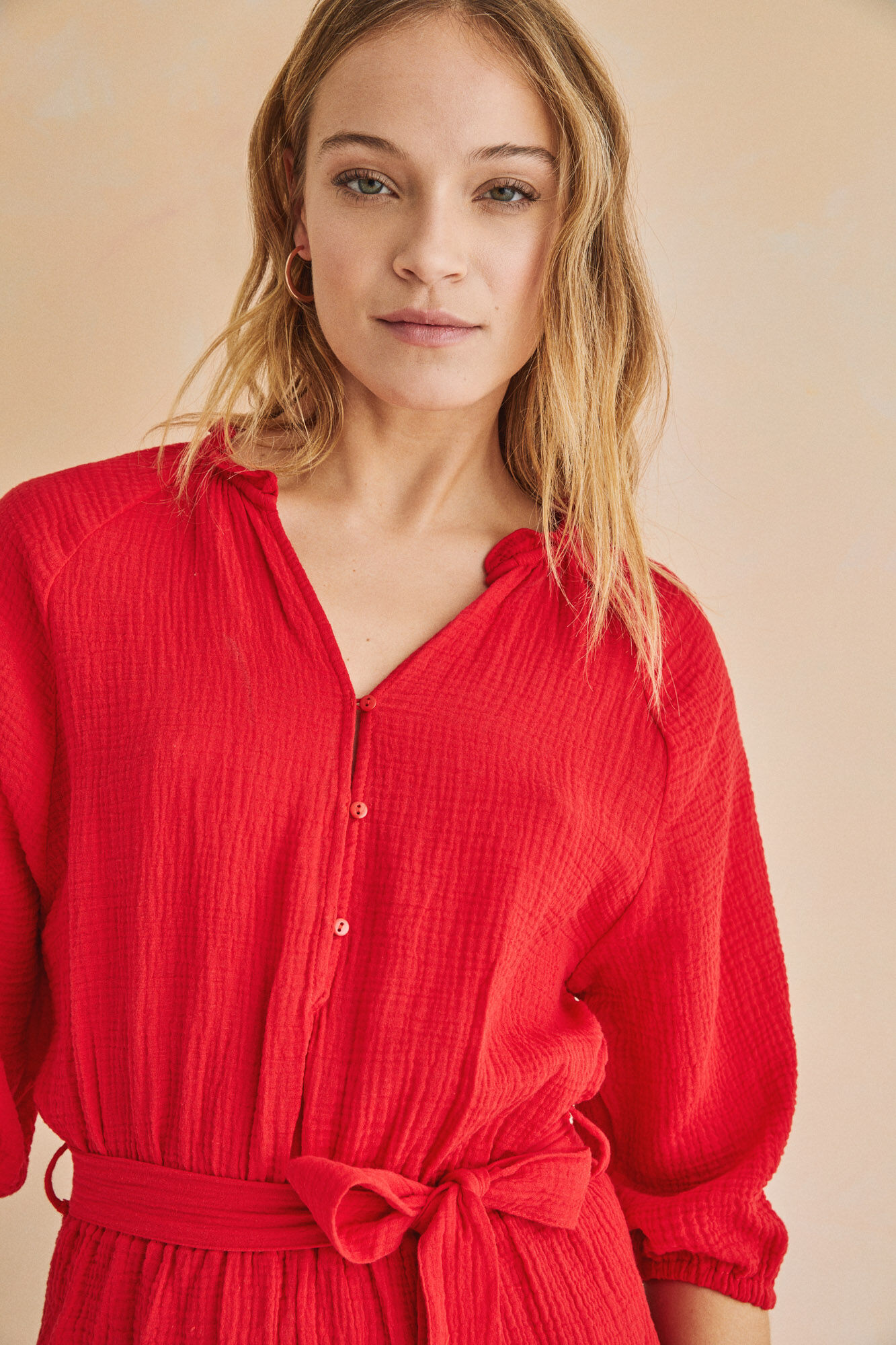 Macacão curto vermelho 100% algodão - vermelho