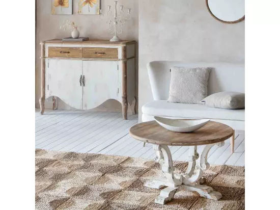 Centre de table en nacre blanche et bois 48x22x10h cm