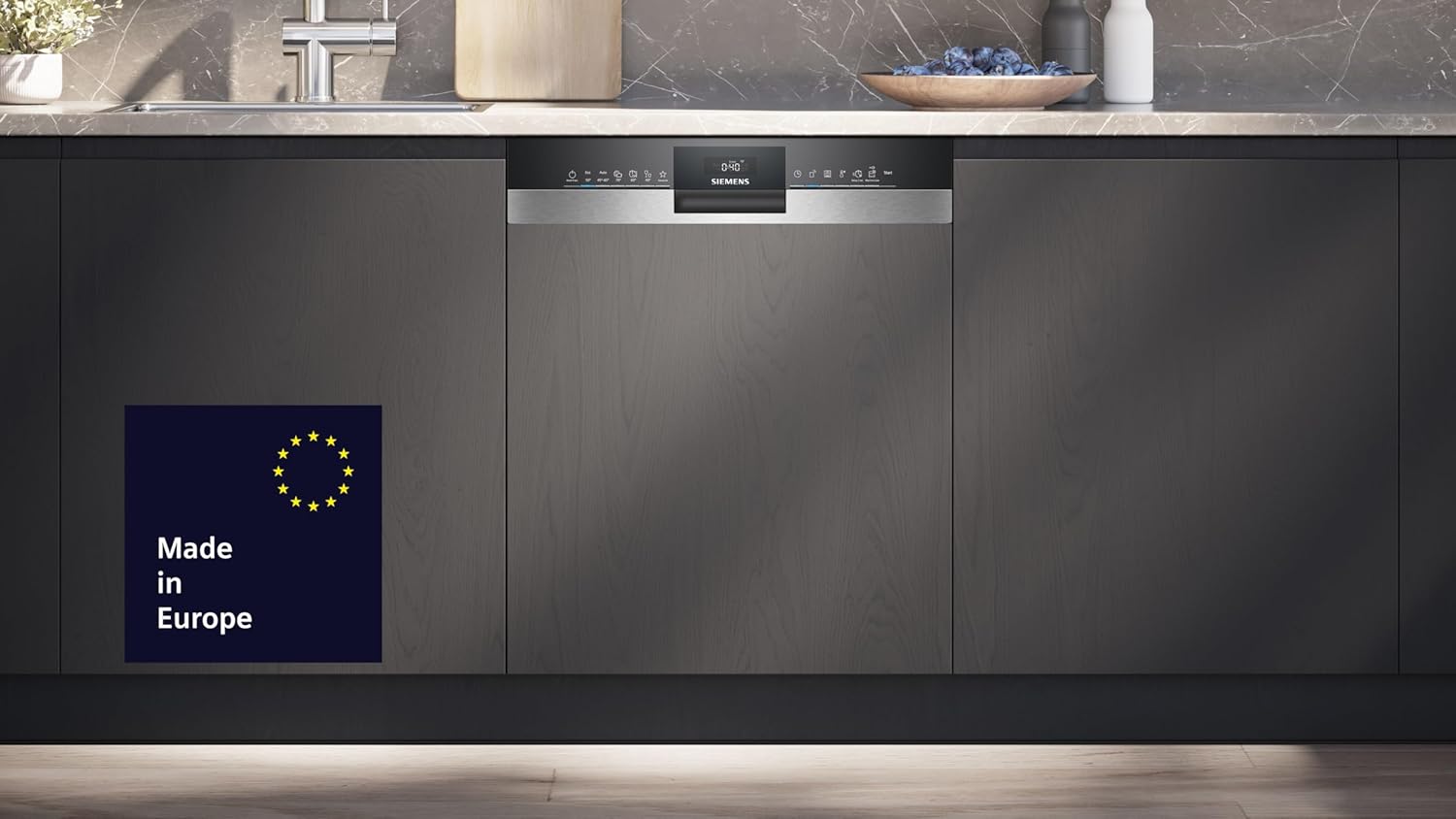 Siemens SN53ES06VE, iQ300 Smarter Geschirrspüler, Teilintegrierte Spülmaschine, 60 cm, Besteckschublade, auto Türöffnung, 3-fach rackMatic, besonders leise, intensiveZone, varioSpeed, aquaStop