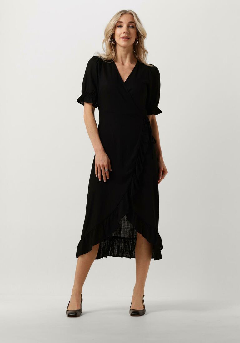OBJECT zwarte object midi jurk objammie s/s wrap long dress