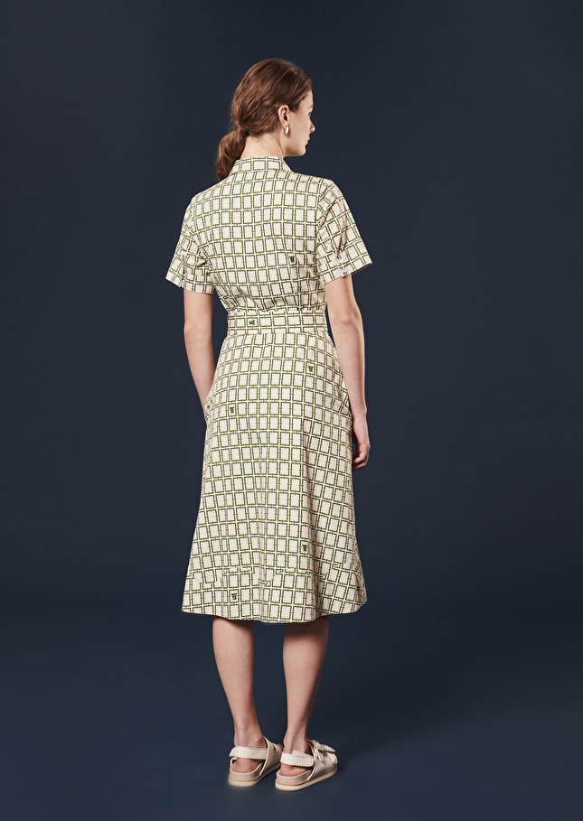 Robe Retronieécrue à motif graphique vert