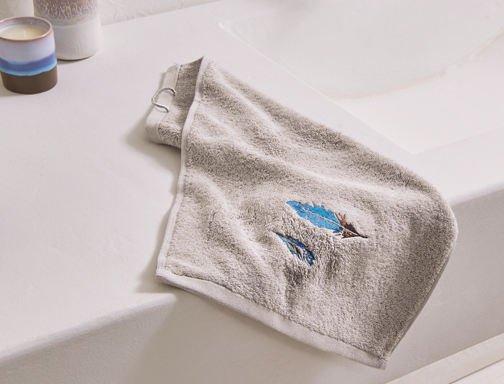 Serviette invité-Bleu de Paon brodé