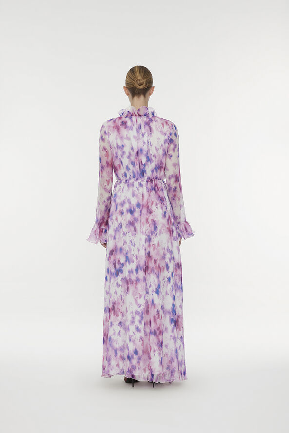 ROTATE Birger Christensen Chiffon Maxi Flowy Dress Optic buttercup   peach blossom comb.