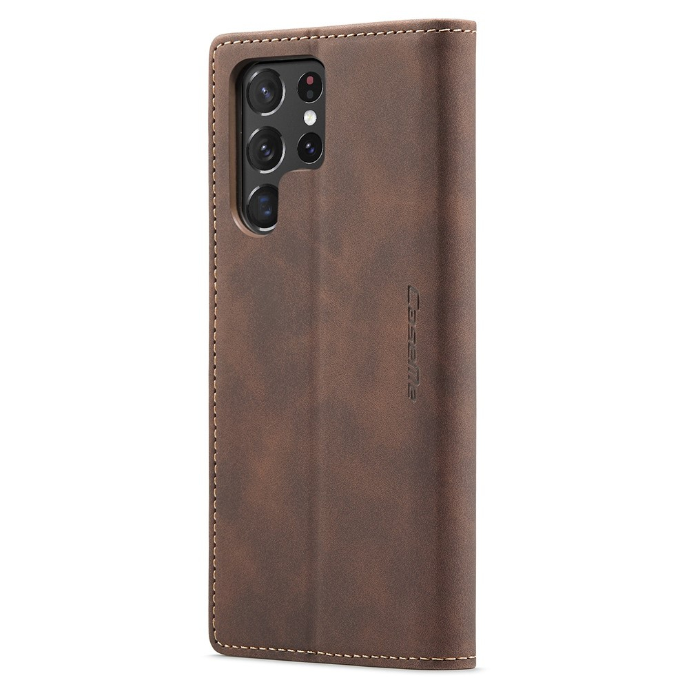 Samsung Galaxy S22 Ultra 5G Leder Tasche Flip Wallet Etui mit Kartenfächern - Dunkelbraun