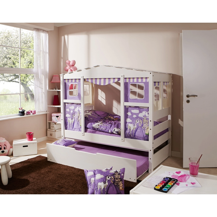 TiCAA Hausbett Mini mit Zusatzbett Prinzessin Lila