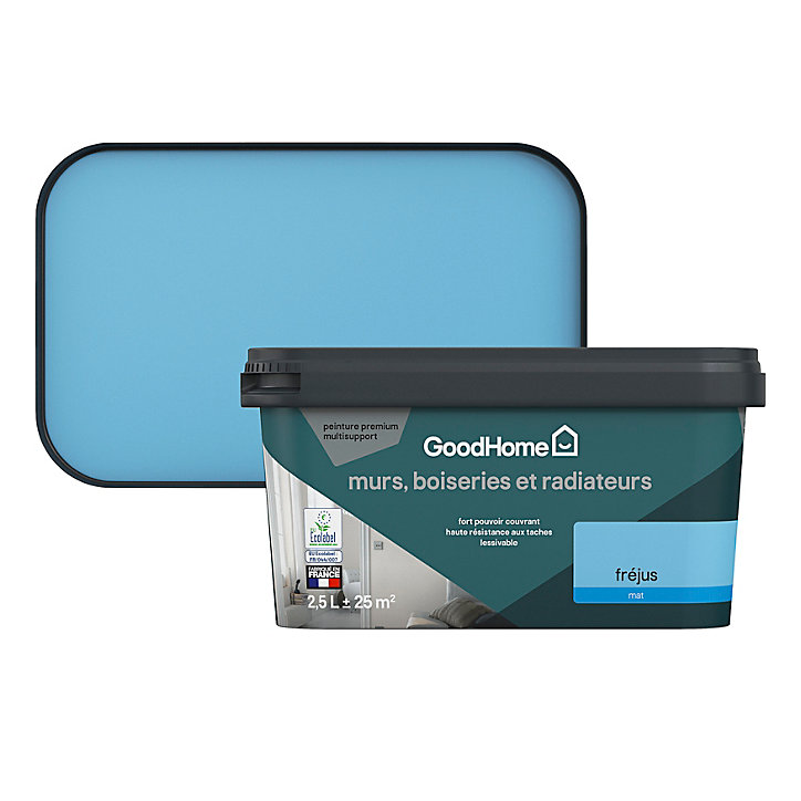 Peinture intérieure couleur murs, boiseries et radiateurs GoodHome Fréjus mat bleu 2,5L