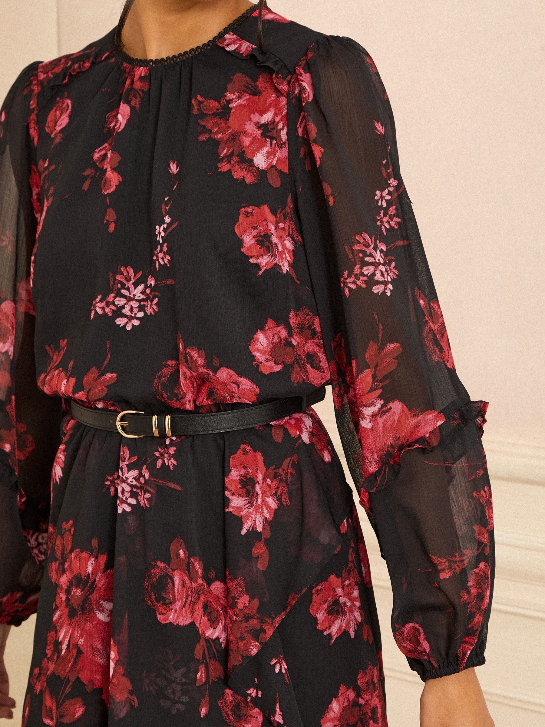 Love & Roses Floral Ruffle Wrap Mini Dress