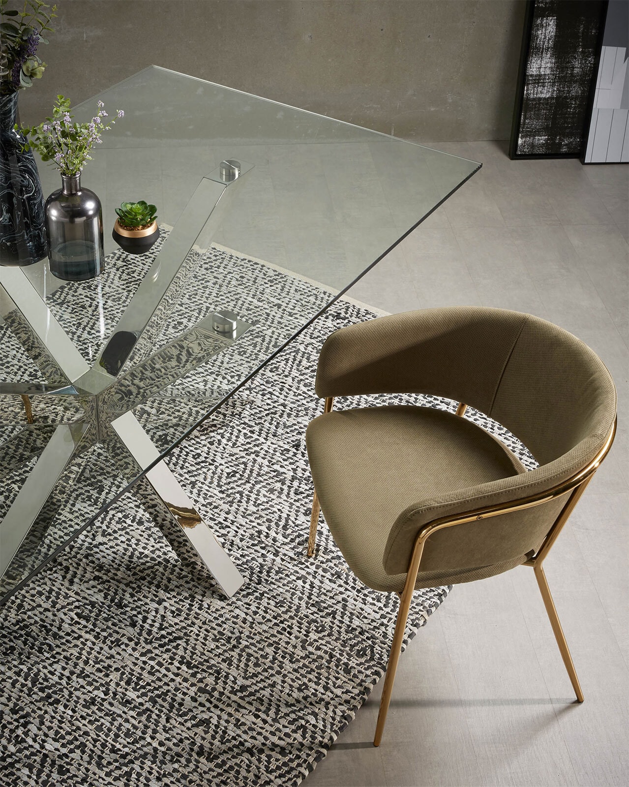 Kave Home Esstisch ARGO 160 x 90 cm stainless /Klarglas