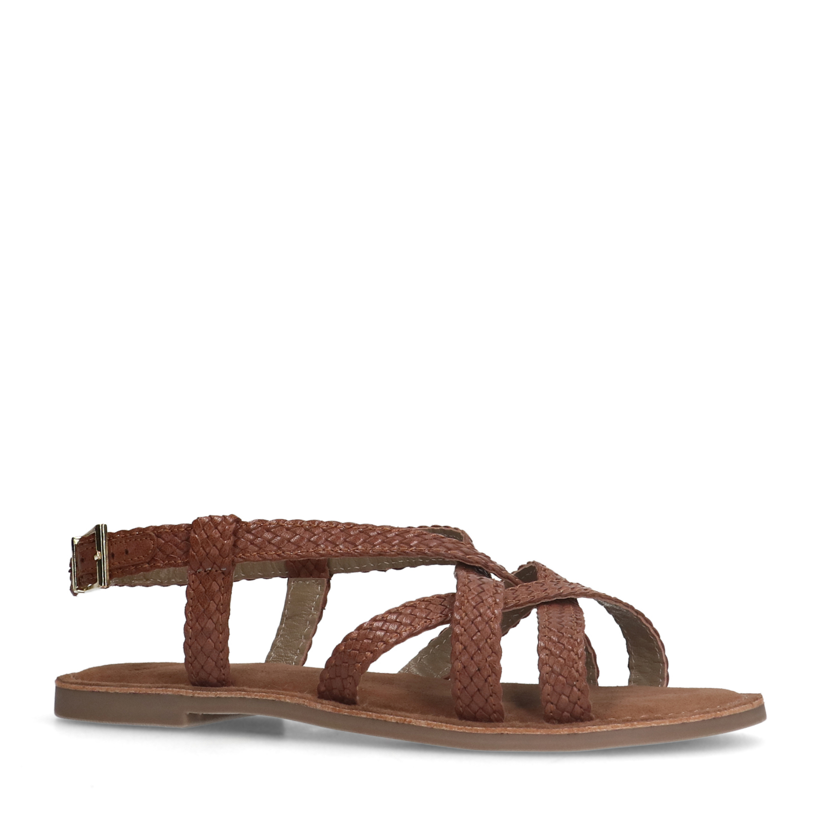 Gevlochten cognac sandalen