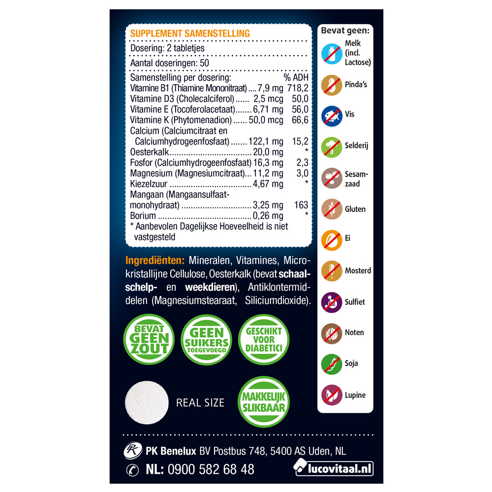 2x Lucovitaal Oesterkalk Calcium Vitamine D3 & K100 tabletten