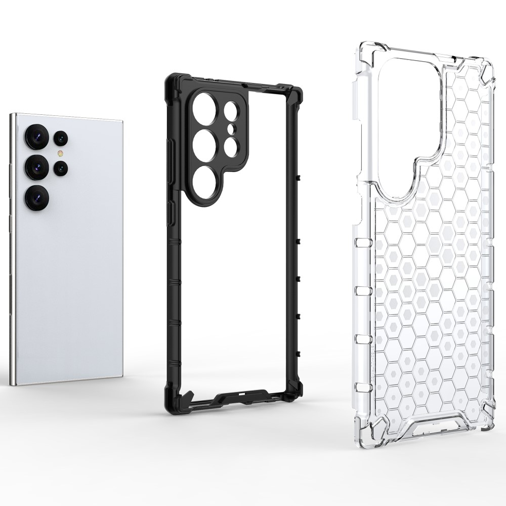 Samsung Galaxy S25 Ultra Hybrid Hülle Air Cushion Fallschutz   Bumper im Waben Design - Grau (Transparent)