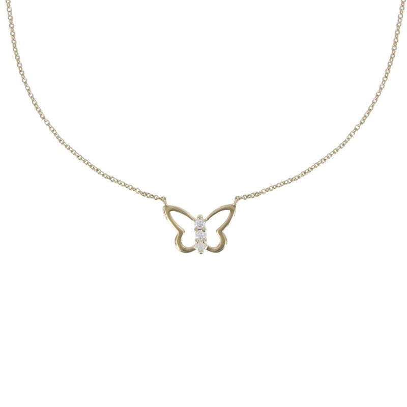 Collier Plaqué Or Papillon Ajouré et Trois Strass