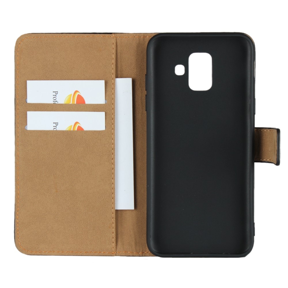 Samsung Galaxy A6 (2018) Echtleder Tasche Flip Cover mit Kartenfächer - Schwarz