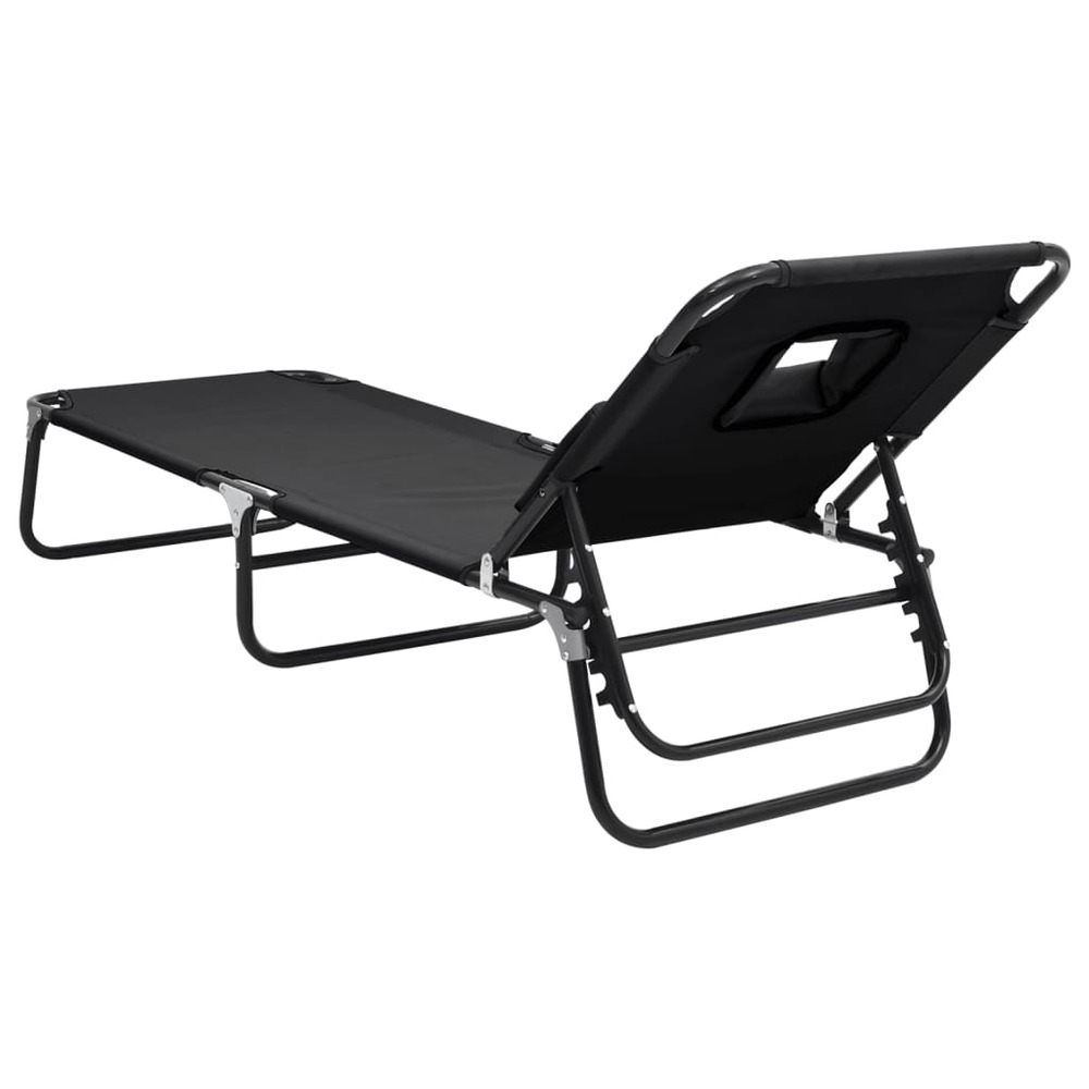 Chaise longue pliante noir tissu oxford acier enduit de poudre