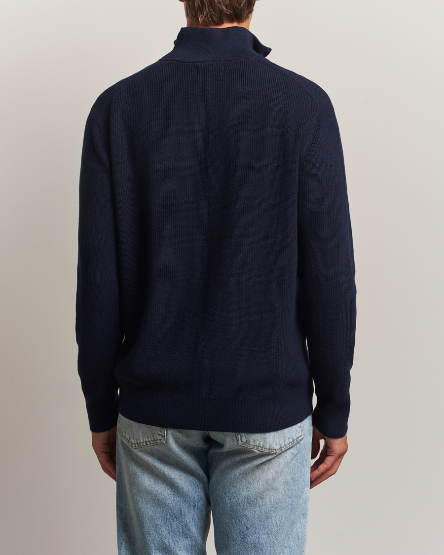 GANT Cotton/Merino Ribbed Half Zip Evening Blue