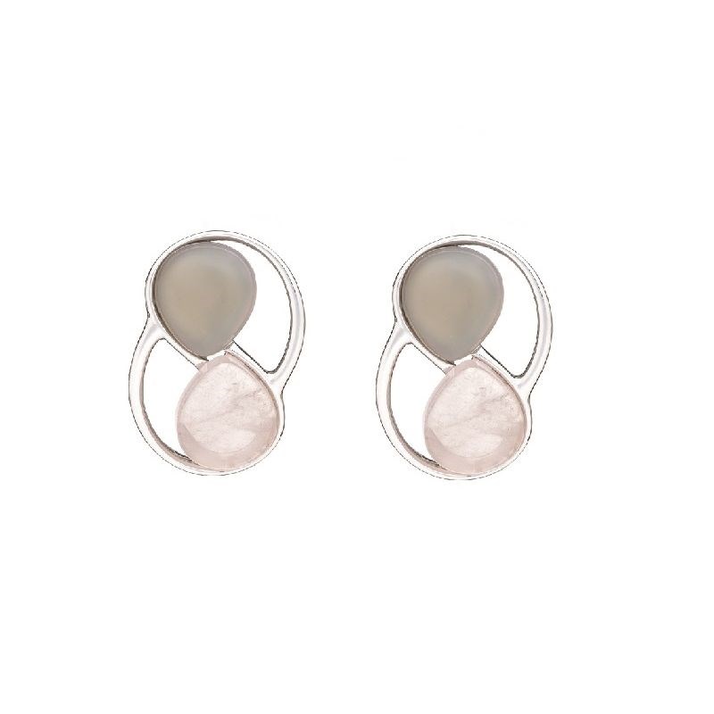 B. O Quartz rose et grise naturelle argent