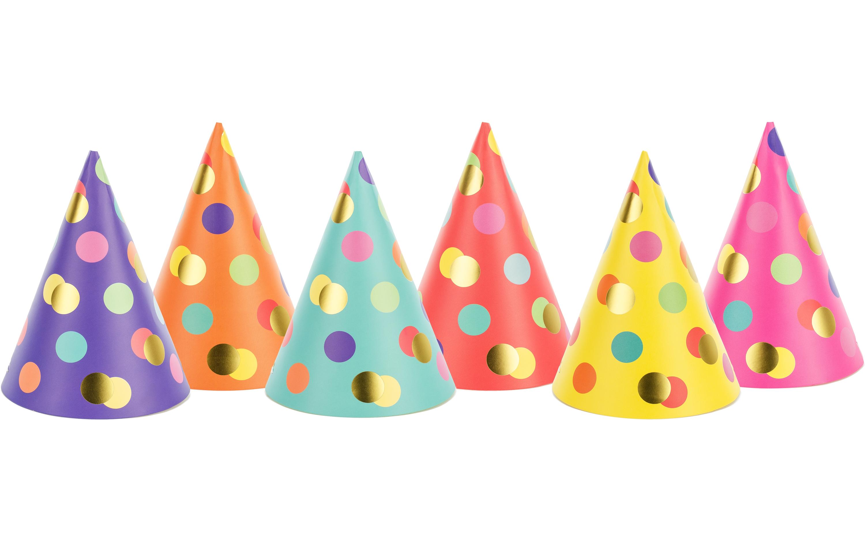 Partyhüte gepunktet Mehrfarbig, 16 x 11 cm, 6 StückMützen in 6 Farben