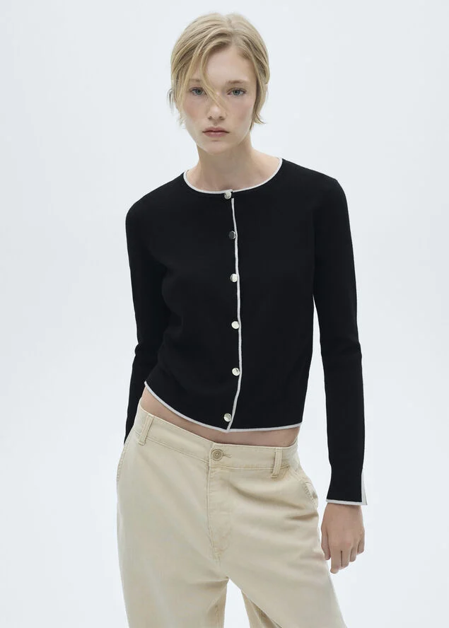 MANGO Stripped knit cardigan Black