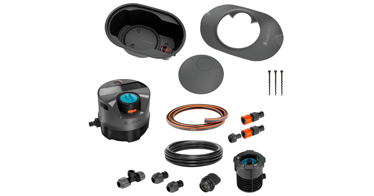 GARDENAComplete set Pipeline Irrigatiesysteem AquaPrecise op zonne-energie voor gazon sprinklersysteem  (Grijs/turquoise)