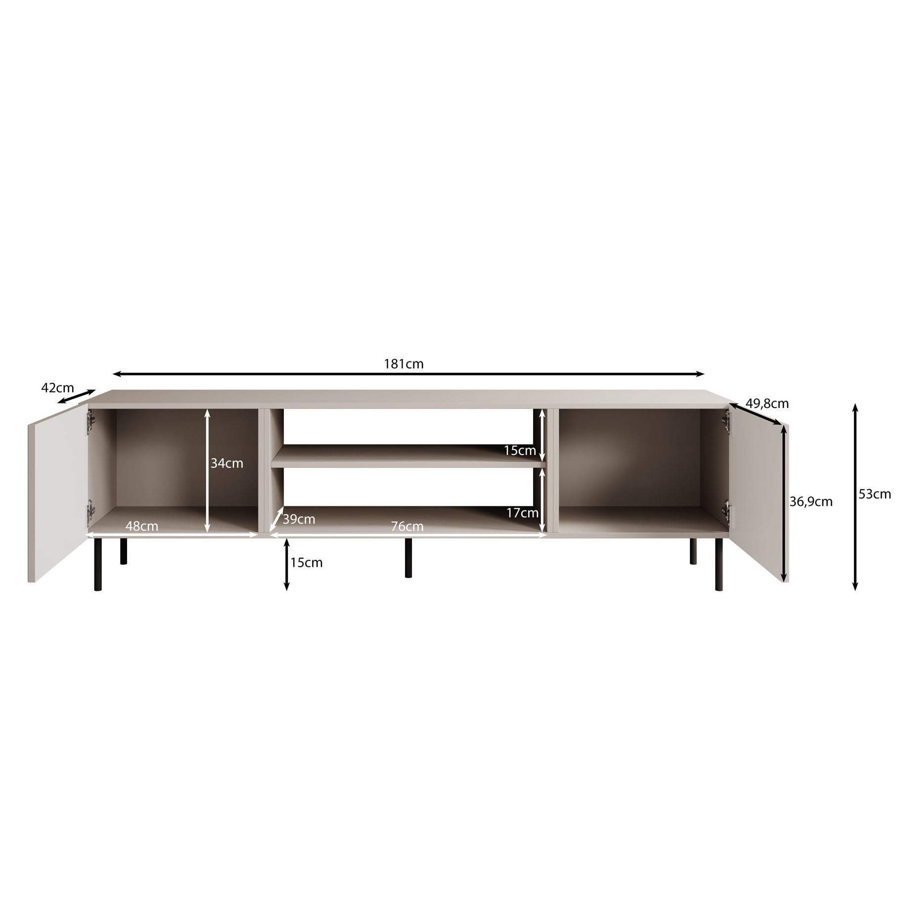 Alex - TV-Meubel met 2 deuren - Beige - 181 cm